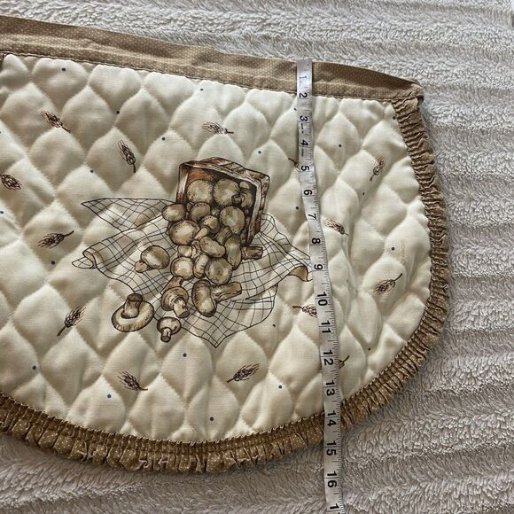 Franco Vintage Mushroom Half Apron Brown Cream Ruffle Trim Waist Tie - Picture 13 of 14